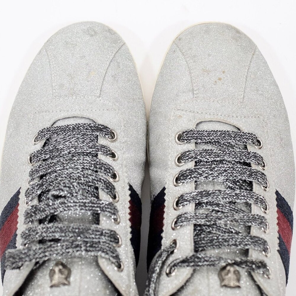 GUCCI ACE sneaker 9 US 9.5 silver glitter Web metallic studs - Picture 7 of 11